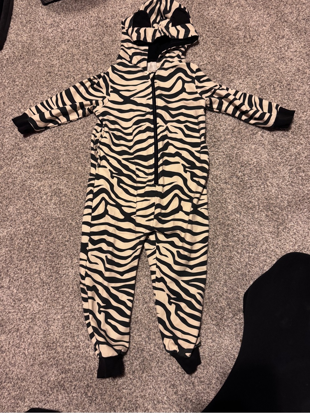 Rags to Raches Zebra-Print Hooded Kids One-Piece - Black & Cream